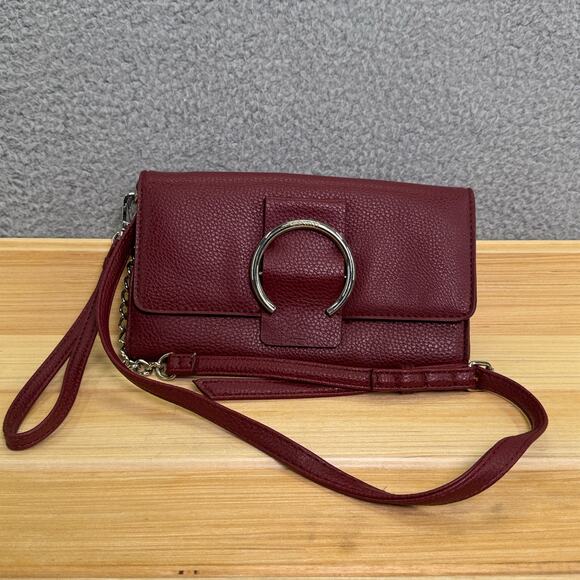 Nine West Wallet Purse Red Leather Crossbody Clutch Snap Closure Shoulder Bag - Picture 3 of 12